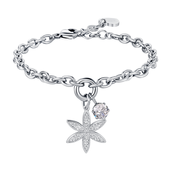 WOMEN'S STEEL FLOWER OF LIFE BRACELET WITH WHITE CRYSTALS