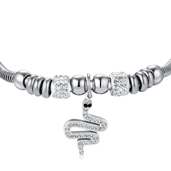 WOMEN'S STEEL SNAKE BRACELET WITH WHITE CRYSTALS