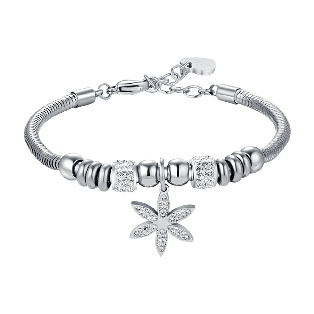 WOMAN'S BRACELET IN STEEL WITH LIFE FLOWER WITH WHITE CRYSTALS Luca Barra