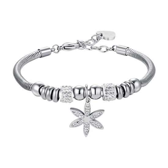 WOMEN'S STEEL FLOWER OF LIFE BRACELET WITH WHITE CRYSTALS