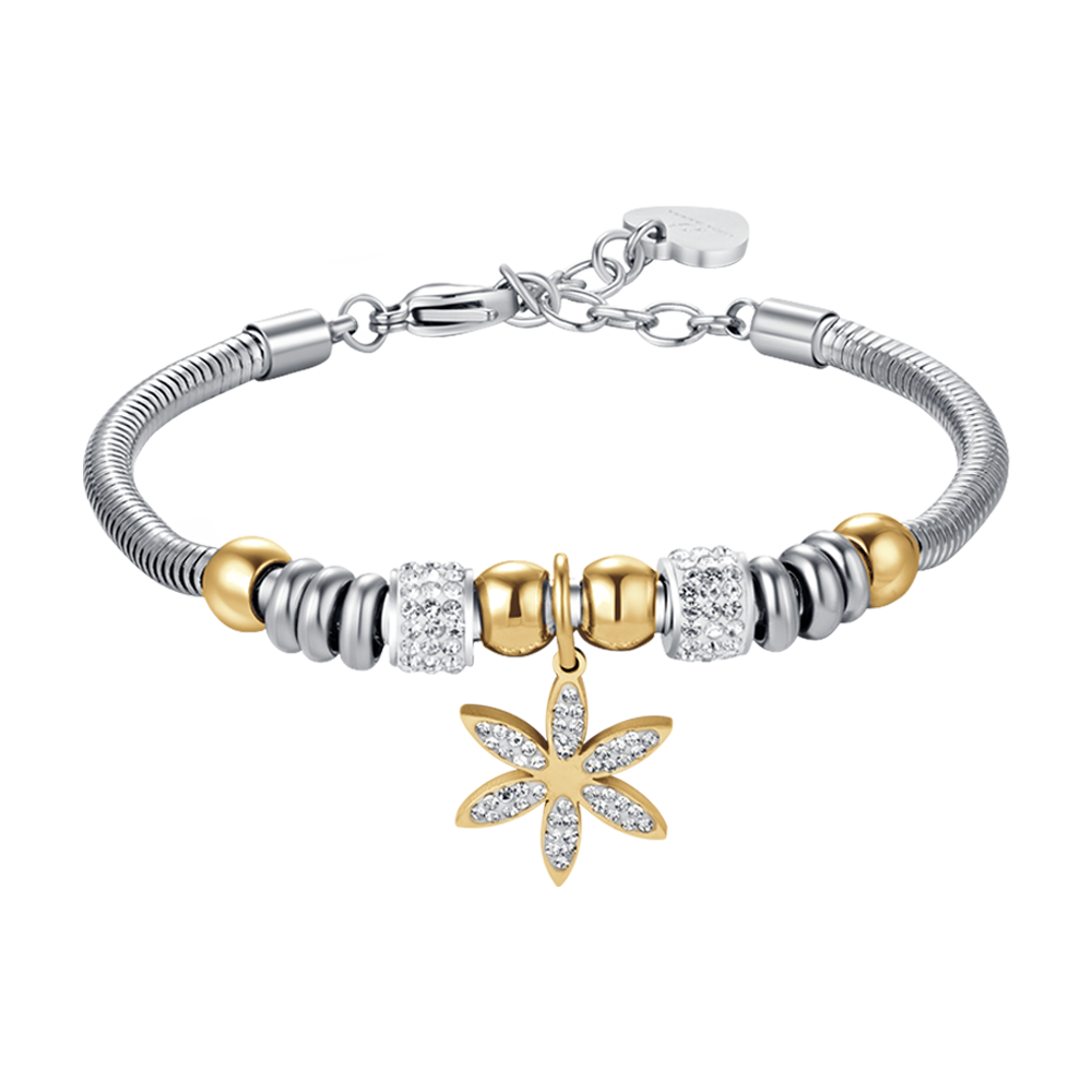 WOMEN'S STEEL FLOWER OF LIFE BRACELET WITH WHITE CRYSTALS