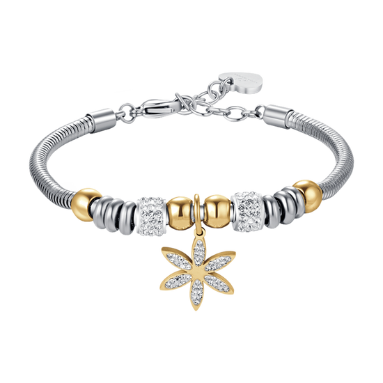 WOMEN'S STEEL FLOWER OF LIFE BRACELET WITH WHITE CRYSTALS