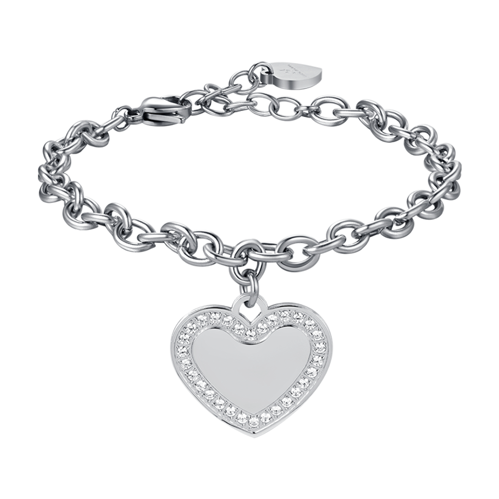 WOMEN'S STEEL HEART BRACELET WITH WHITE CRYSTALS