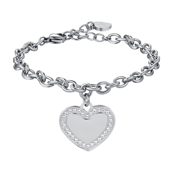 WOMEN'S STEEL HEART BRACELET WITH WHITE CRYSTALS