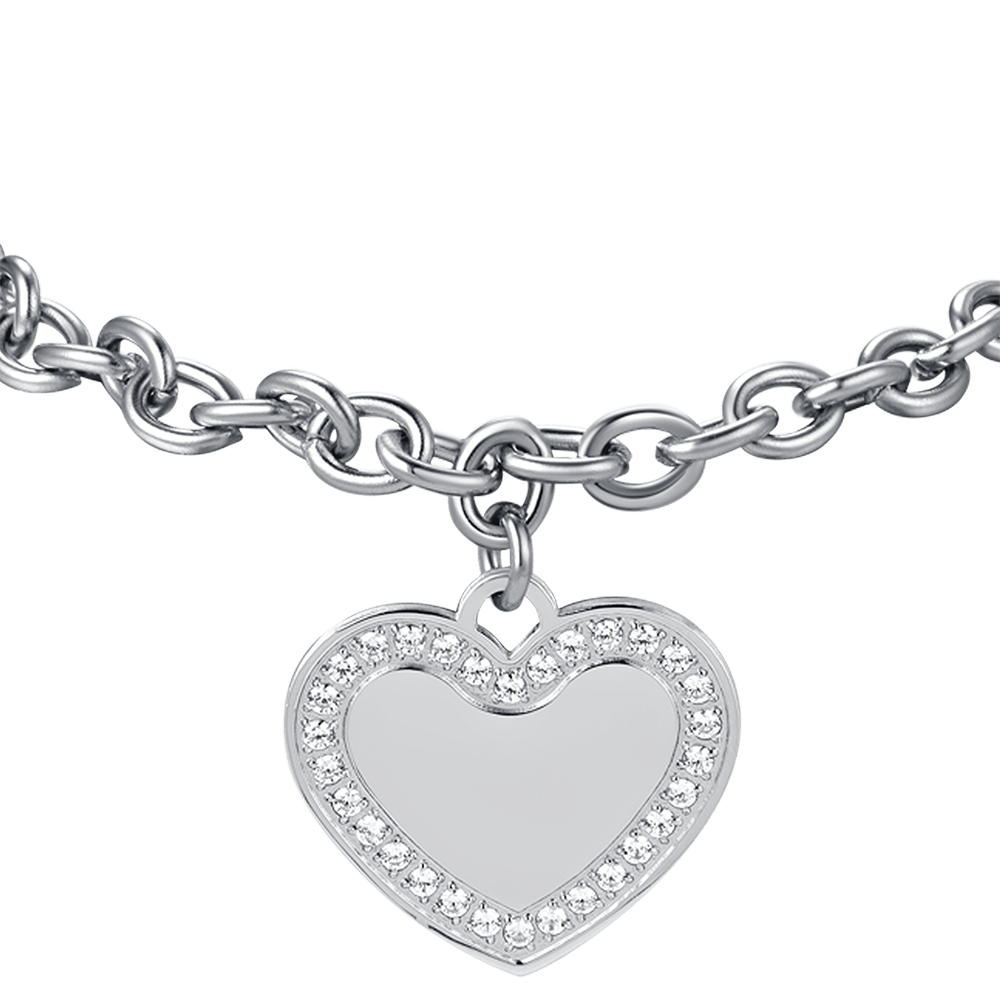 WOMEN'S STEEL HEART BRACELET WITH WHITE CRYSTALS