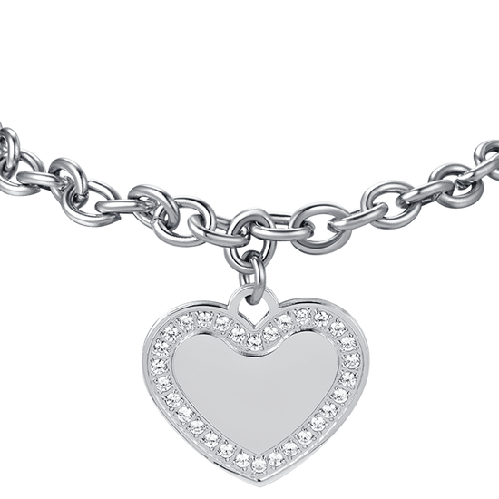 WOMEN'S STEEL HEART BRACELET WITH WHITE CRYSTALS