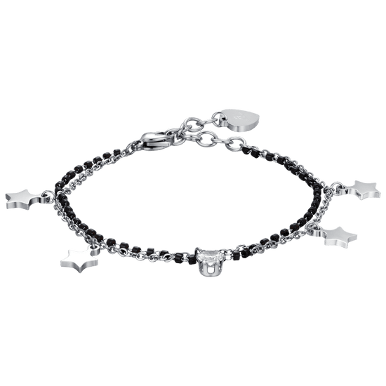 WOMEN'S STEEL BRACELET WITH STARS, BLACK IP ELEMENTS AND WHITE CRYSTAL