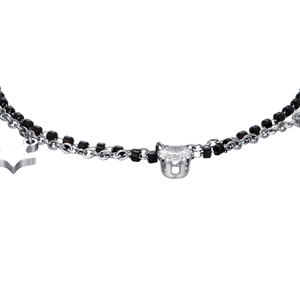 WOMEN'S STEEL BRACELET WITH STARS, BLACK IP ELEMENTS AND WHITE CRYSTAL