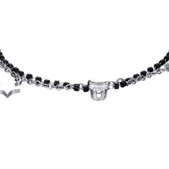 WOMEN'S STEEL BRACELET WITH STARS, BLACK IP ELEMENTS AND WHITE CRYSTAL