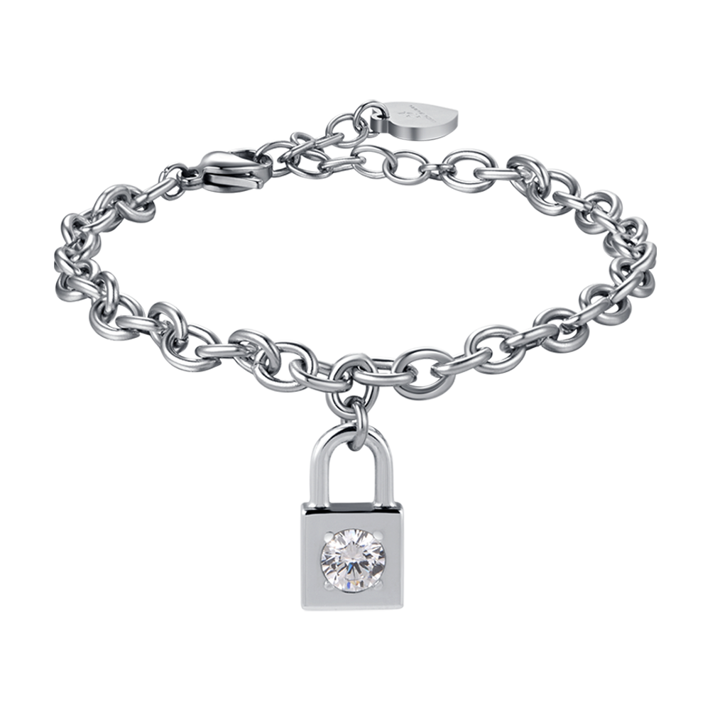 WOMEN'S STEEL PADLOCK BRACELET WITH WHITE CRYSTAL