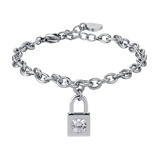 WOMEN'S STEEL PADLOCK BRACELET WITH WHITE CRYSTAL