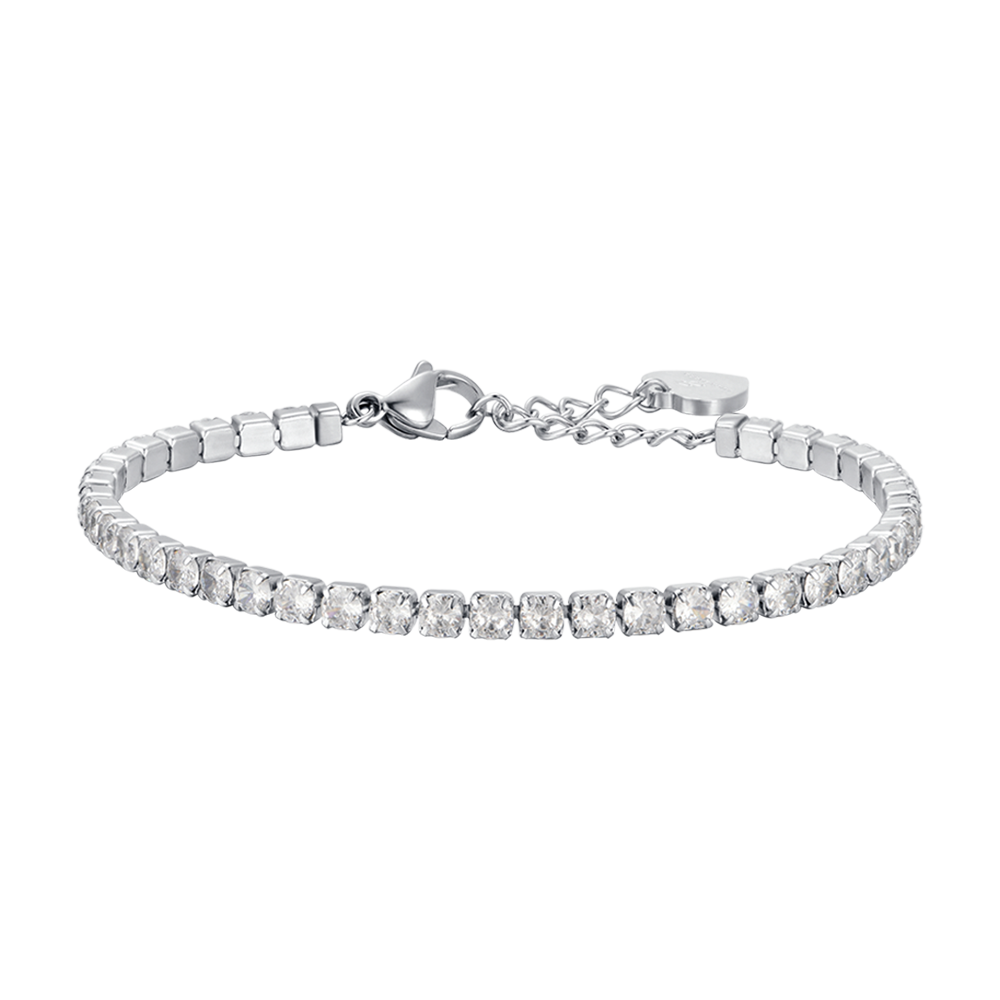 WOMEN'S IP GOLD STEEL TENNIS BRACELET WITH 4MM WHITE CRYSTALS