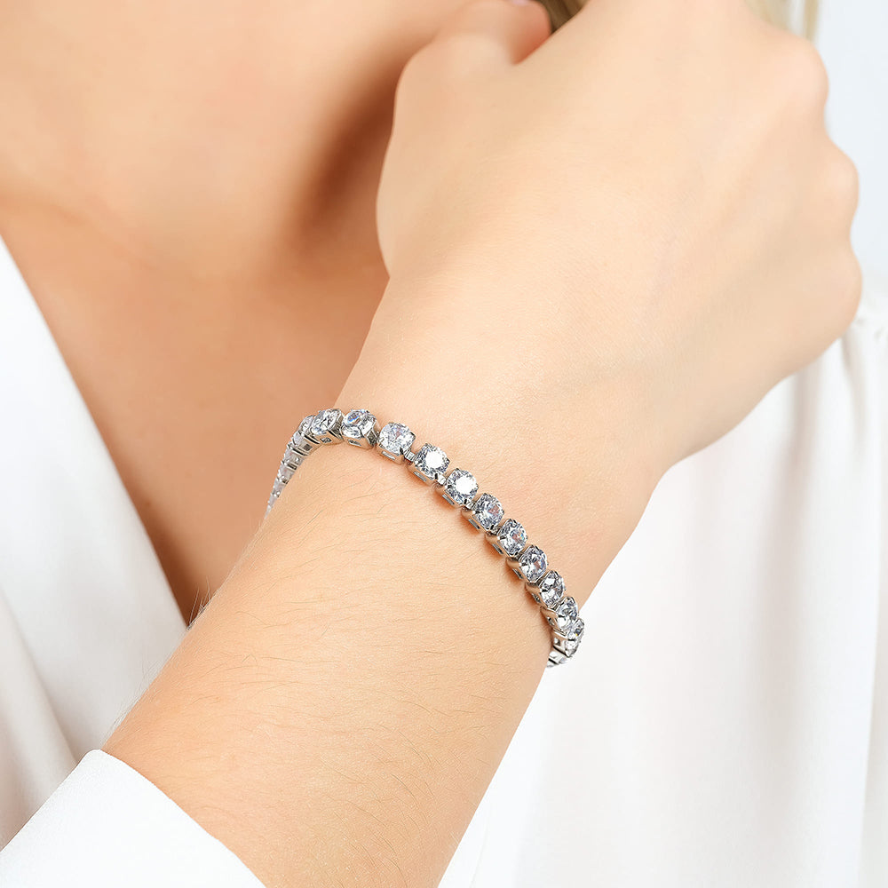 WOMEN'S STEEL TENNIS BRACELET WITH 4MM WHITE CRYSTALS