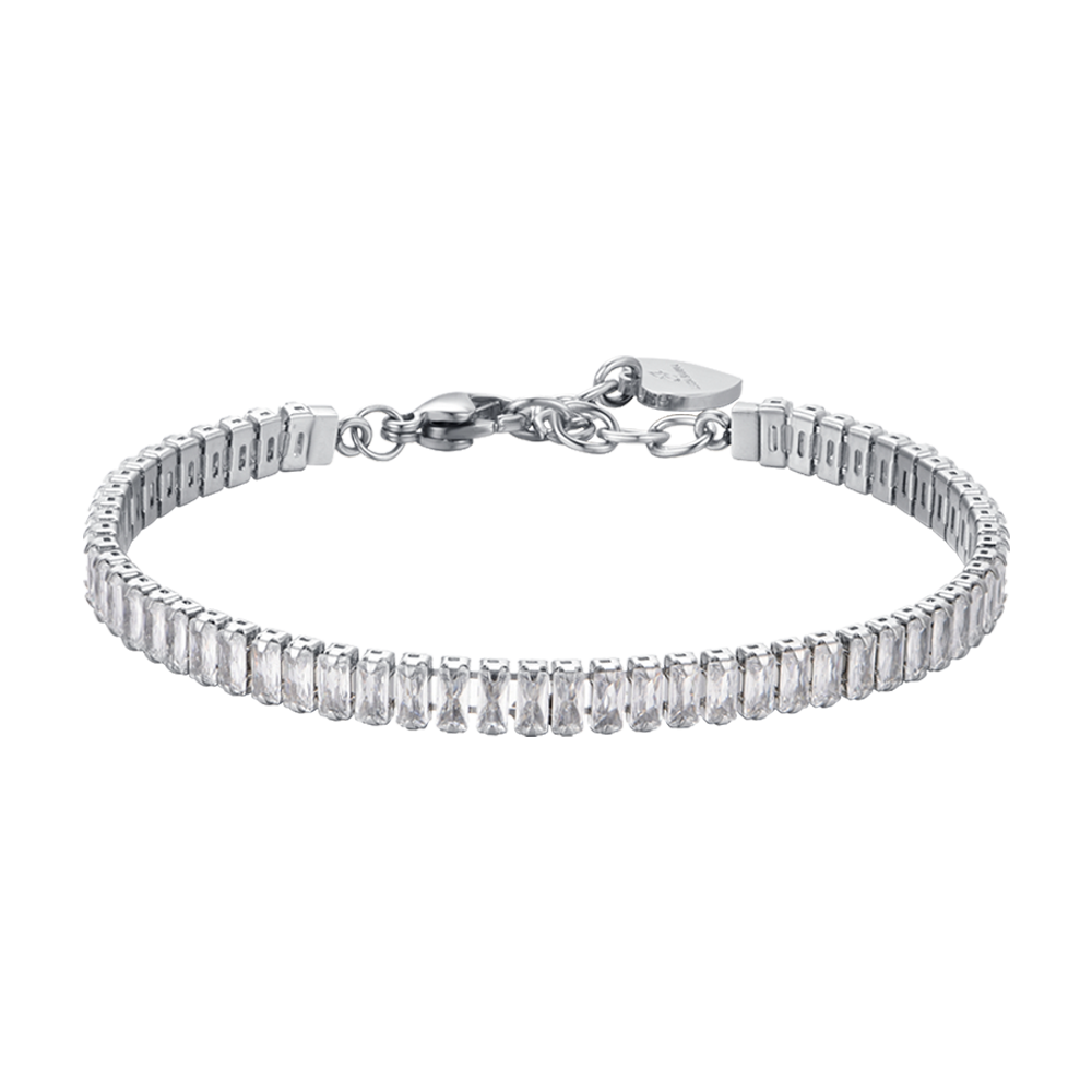 WOMEN'S STEEL TENNIS BRACELET WITH WHITE BAGUETTE CRYSTALS