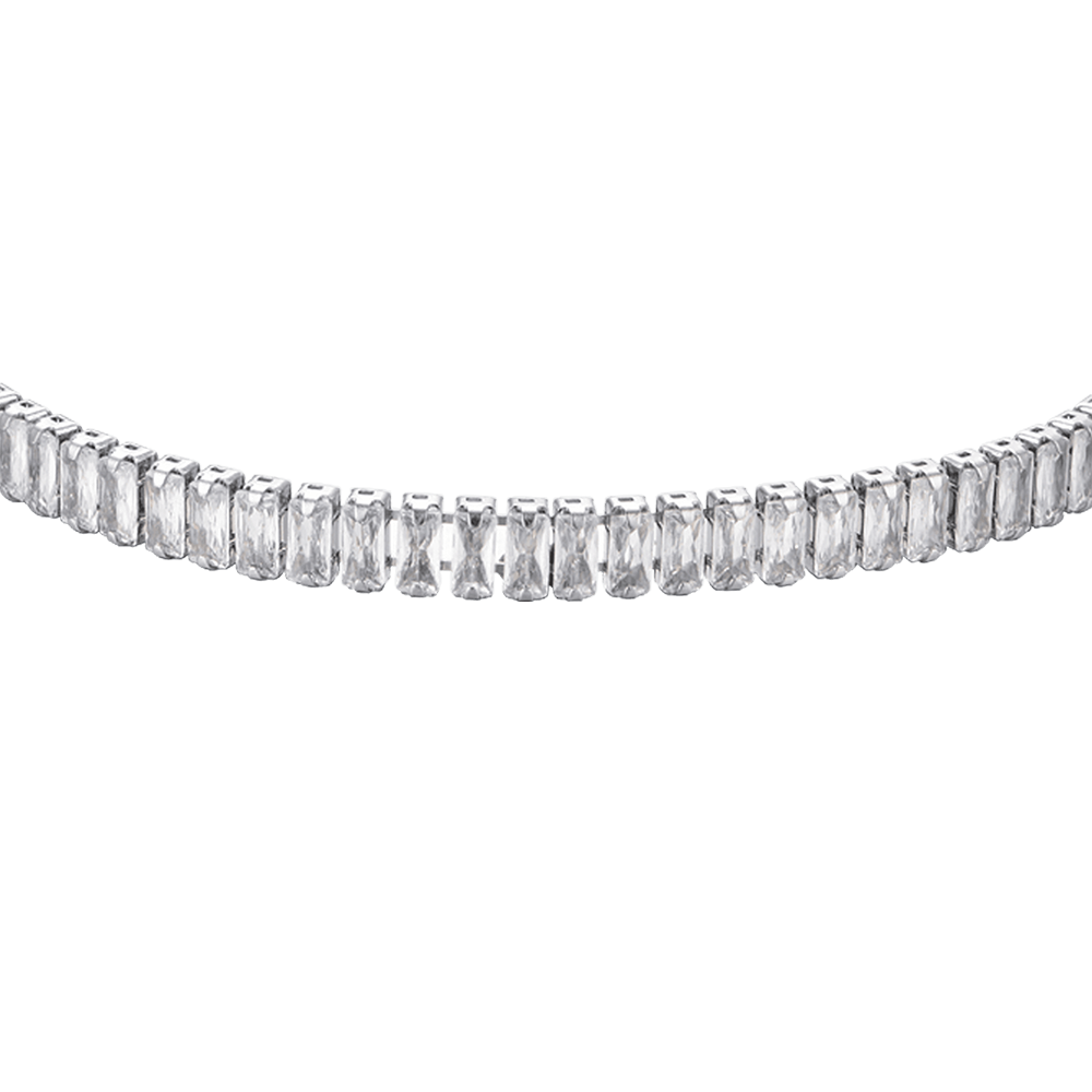 WOMEN'S STEEL TENNIS BRACELET WITH WHITE BAGUETTE CRYSTALS