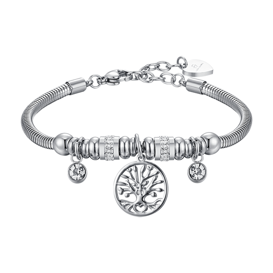 WOMEN'S STEEL BRACELET WITH TREE OF LIFE AND WHITE CRYSTALS