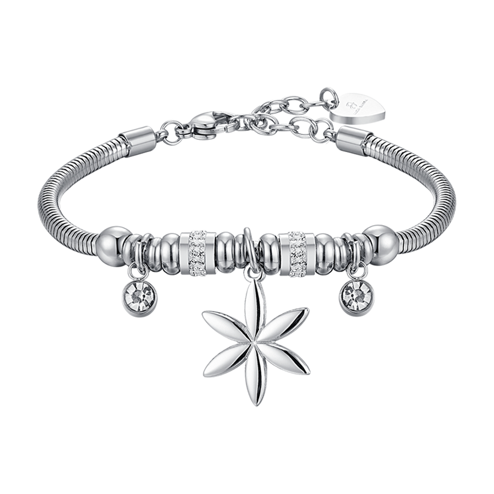 WOMEN'S STEEL BRACELET WITH FLOWER OF LIFE AND WHITE CRYSTALS