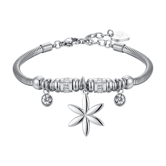 WOMEN'S STEEL BRACELET WITH FLOWER OF LIFE AND WHITE CRYSTALS