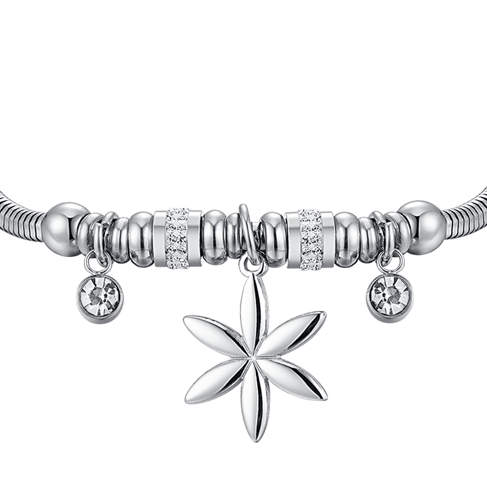 WOMEN'S STEEL BRACELET WITH FLOWER OF LIFE AND WHITE CRYSTALS