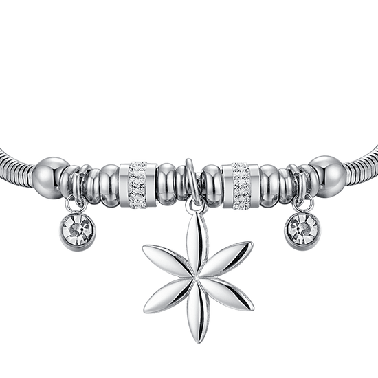 WOMEN'S STEEL BRACELET WITH FLOWER OF LIFE AND WHITE CRYSTALS