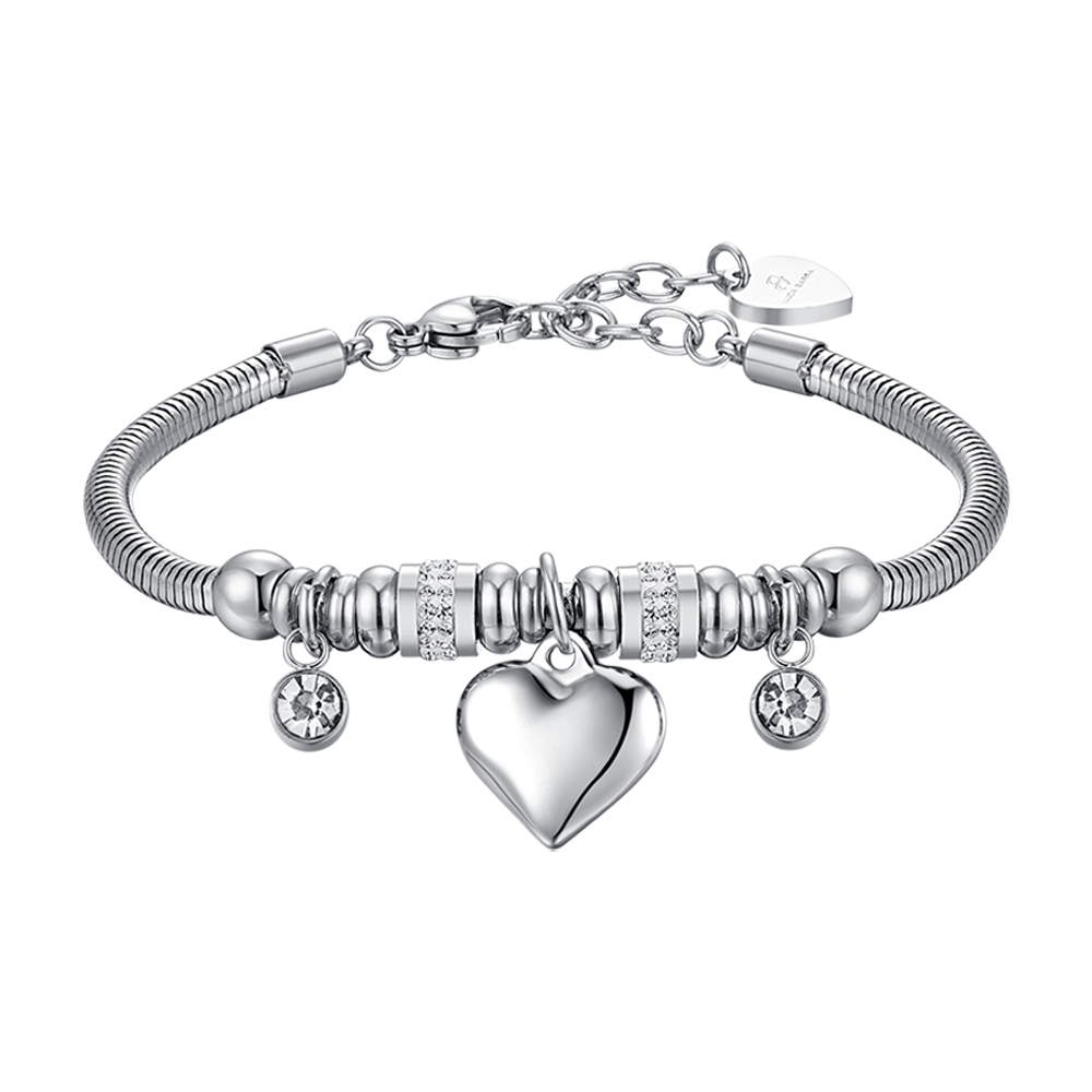 WOMAN'S BRACELET IN STEEL WITH HEART AND WHITE CRYSTALS Luca Barra