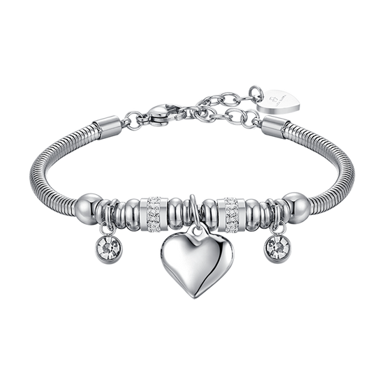 WOMEN'S STEEL BRACELET WITH HEART AND WHITE CRYSTALS