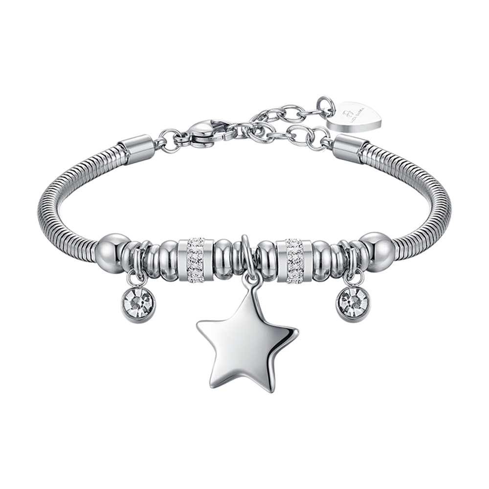 WOMEN'S STEEL BRACELET WITH STAR AND WHITE CRYSTALS