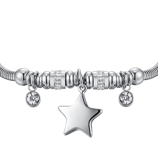 WOMEN'S STEEL BRACELET WITH STAR AND WHITE CRYSTALS