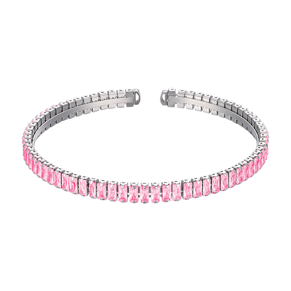 WOMEN'S STEEL BRACELET WITH PINK CRYSTALS