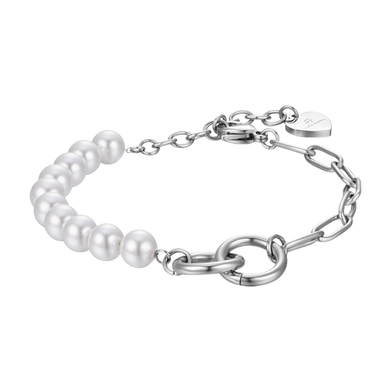 WOMEN'S STEEL BRACELET WITH WHITE PEARLS