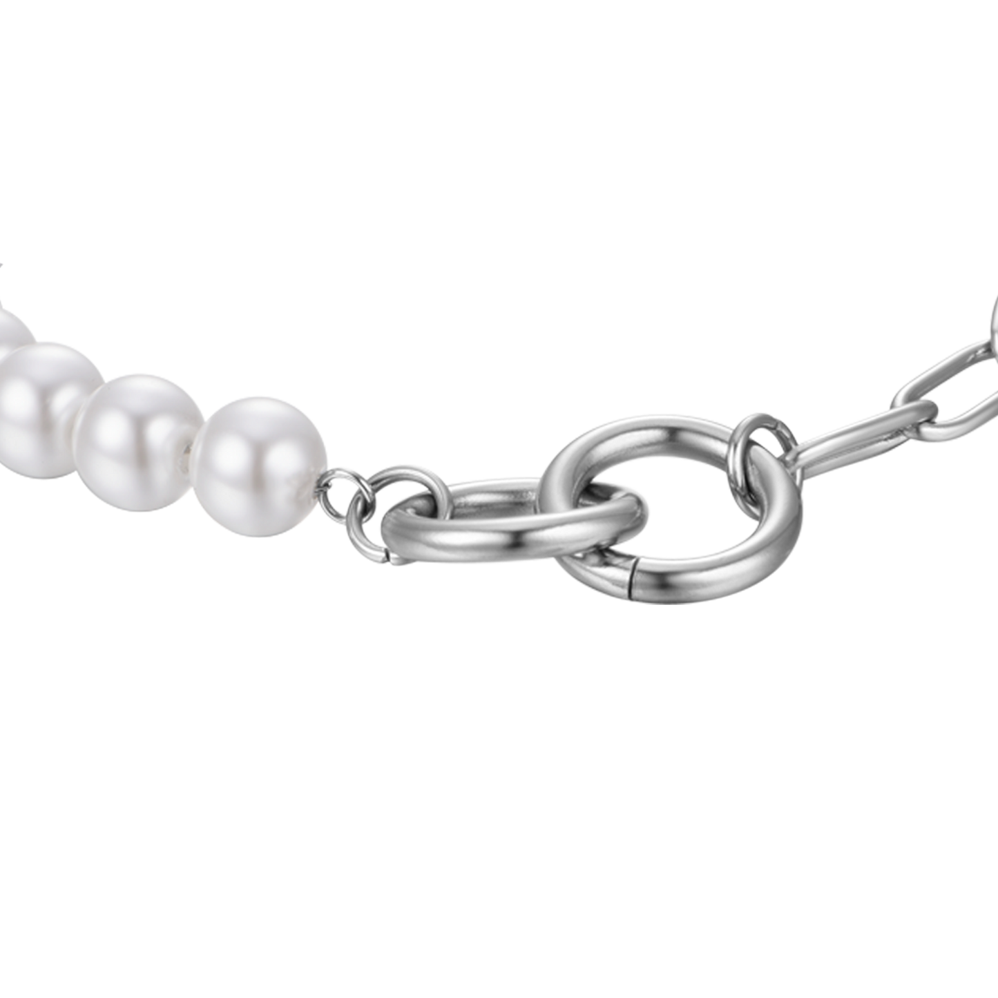 WOMEN'S STEEL BRACELET WITH WHITE PEARLS