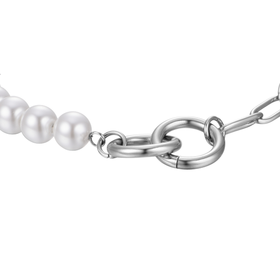 WOMEN'S STEEL BRACELET WITH WHITE PEARLS