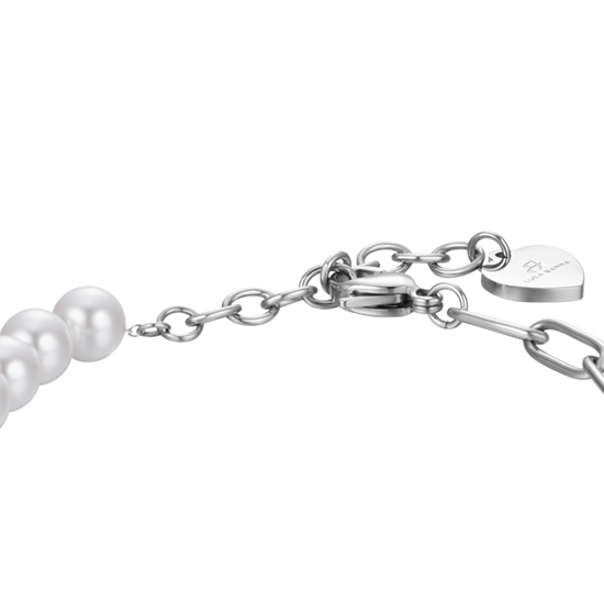 WOMEN'S STEEL BRACELET WITH WHITE PEARLS