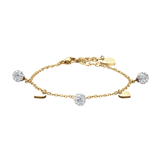 IP GOLD STEEL WOMEN'S BRACELET WITH HEARTS AND WHITE CRYSTALS