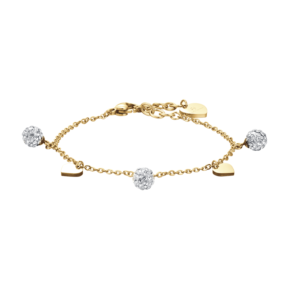 IP GOLD STEEL WOMEN'S BRACELET WITH HEARTS AND WHITE CRYSTALS