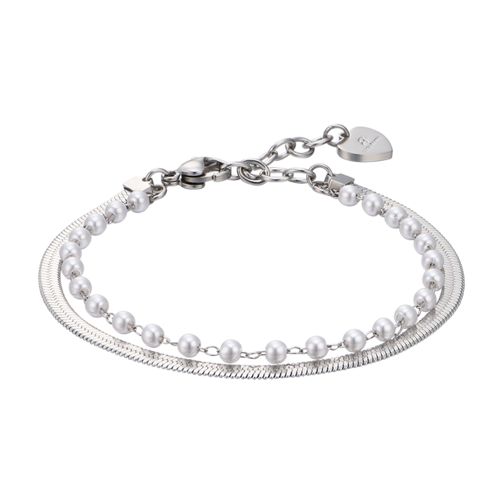 WOMEN'S IP GOLD STEEL BRACELET WITH WHITE PEARLS