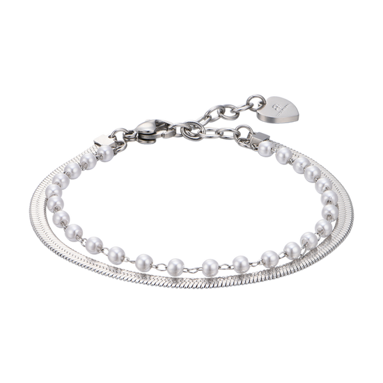 WOMEN'S IP GOLD STEEL BRACELET WITH WHITE PEARLS