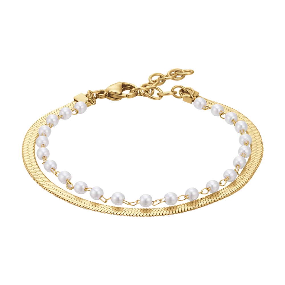 WOMEN'S IP GOLD STEEL BRACELET WITH WHITE PEARLS