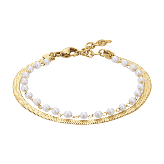 WOMEN'S IP GOLD STEEL BRACELET WITH WHITE PEARLS