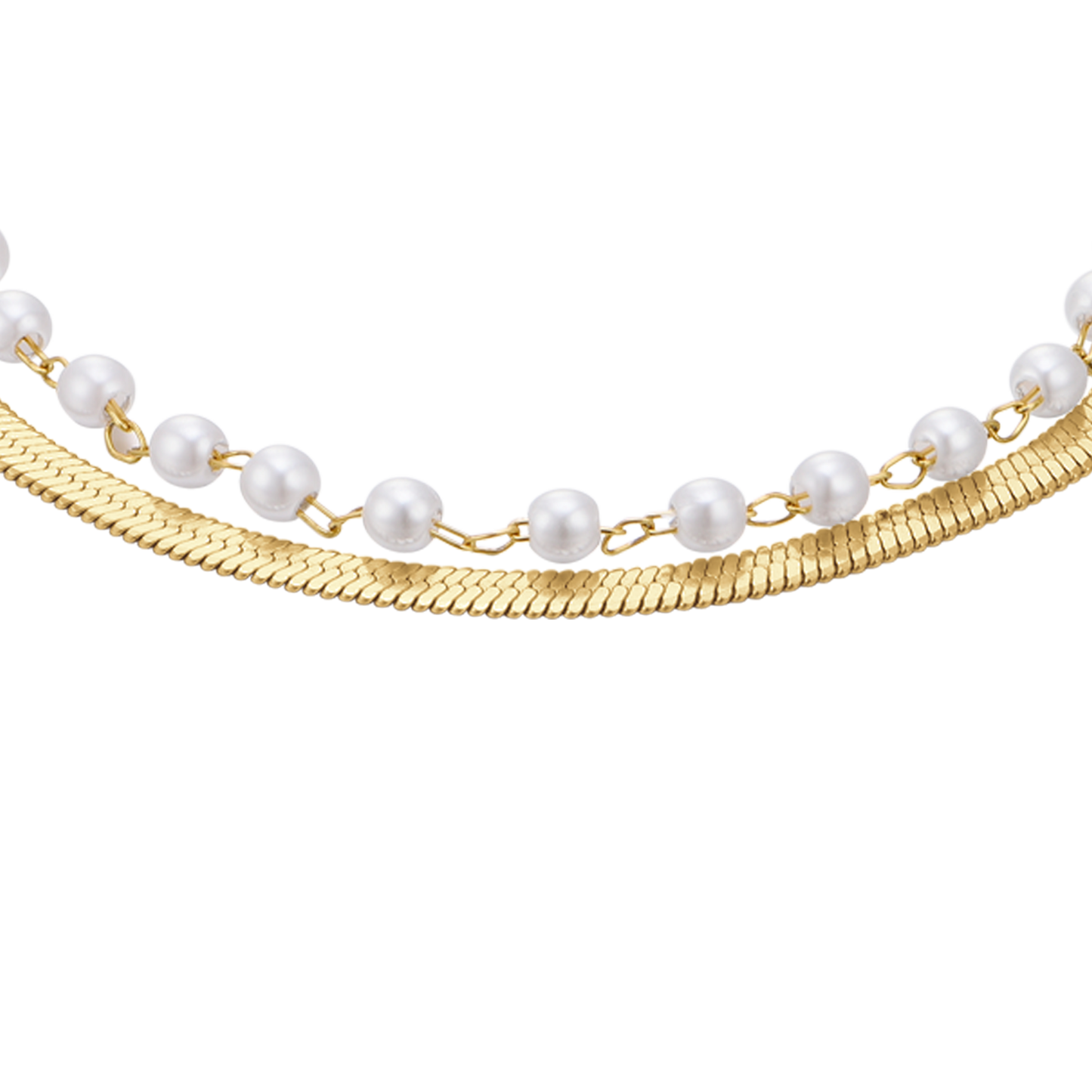 WOMEN'S IP GOLD STEEL BRACELET WITH WHITE PEARLS