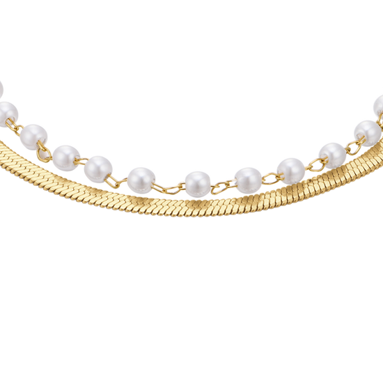 WOMEN'S IP GOLD STEEL BRACELET WITH WHITE PEARLS