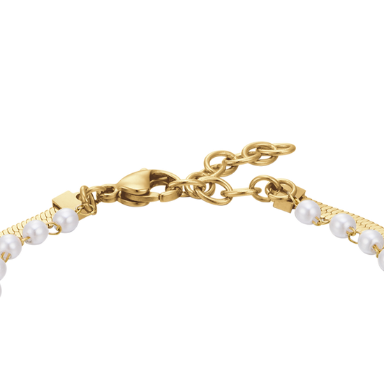 WOMEN'S IP GOLD STEEL BRACELET WITH WHITE PEARLS