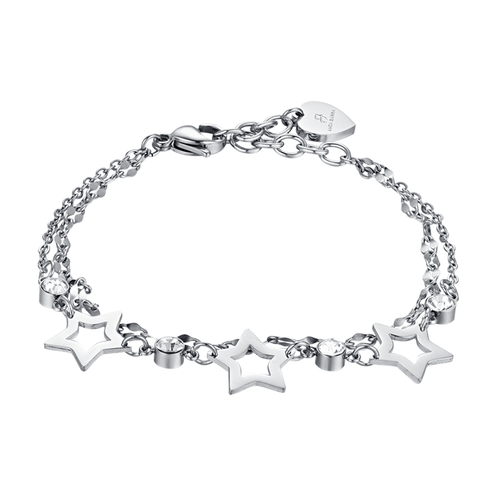 WOMEN'S MULTI-STRAND STEEL BRACELET WITH OPENWORK STARS AND WHITE CRYSTALS