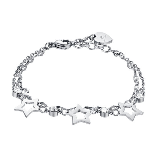 WOMEN'S MULTI-STRAND STEEL BRACELET WITH OPENWORK STARS AND WHITE CRYSTALS