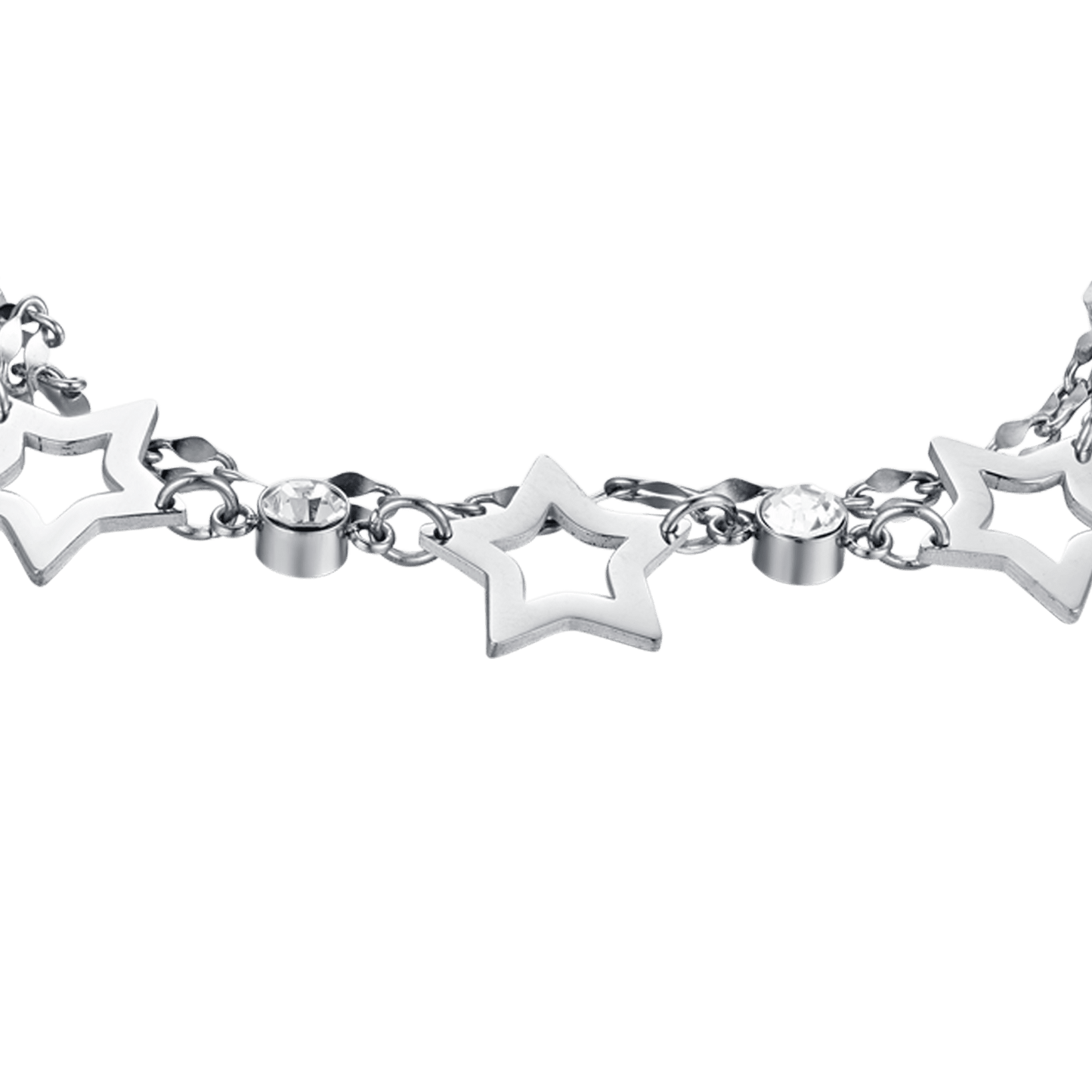 WOMEN'S MULTI-STRAND STEEL BRACELET WITH OPENWORK STARS AND WHITE CRYSTALS