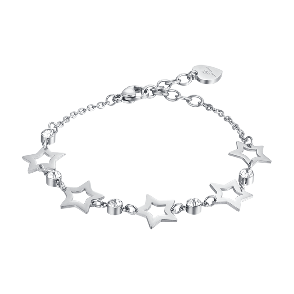 WOMEN'S STEEL BRACELET WITH OPENWORK STARS AND WHITE CRYSTALS