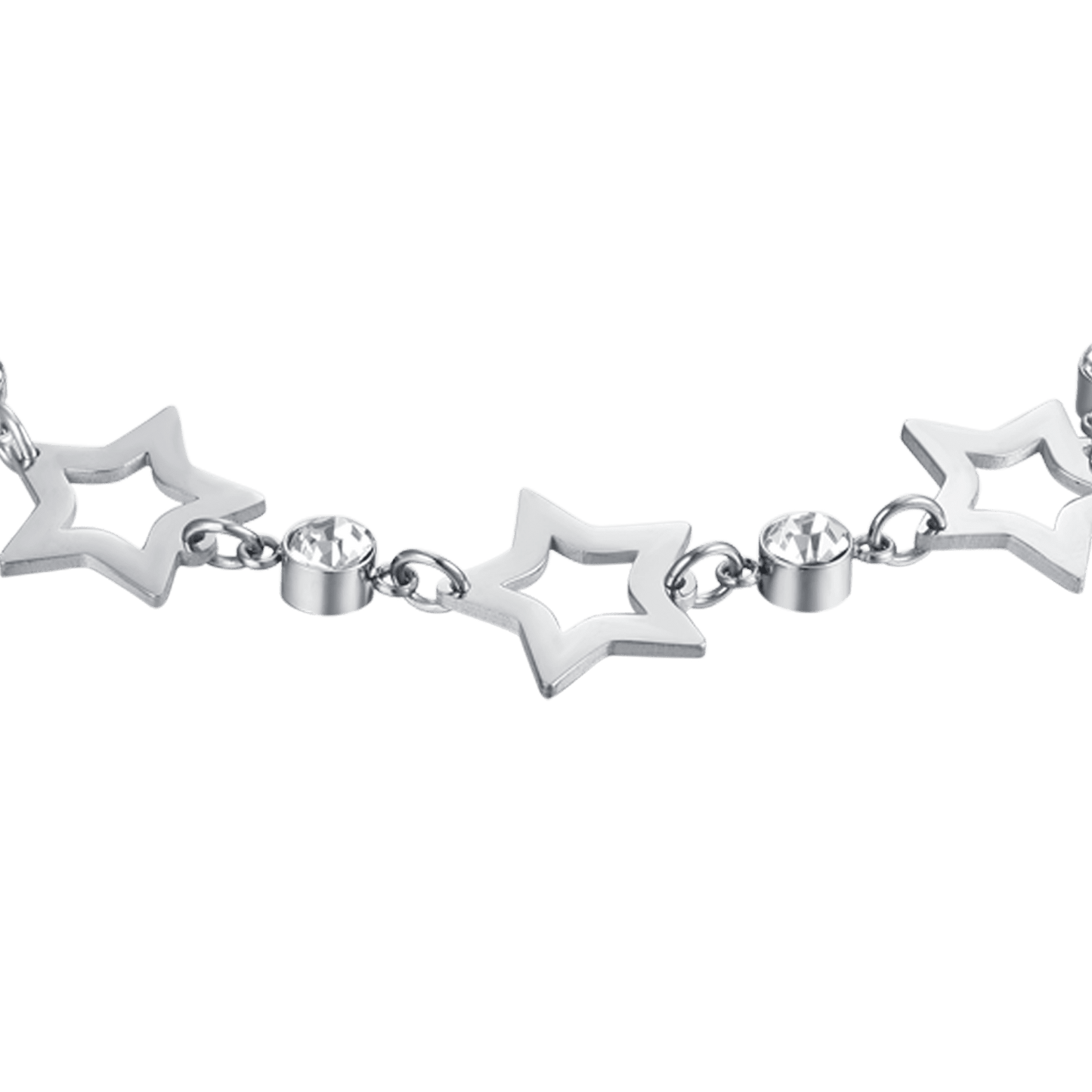 WOMEN'S STEEL BRACELET WITH OPENWORK STARS AND WHITE CRYSTALS