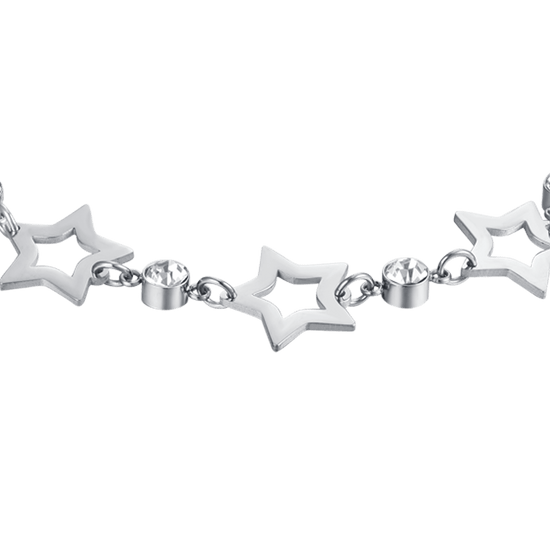 WOMEN'S STEEL BRACELET WITH OPENWORK STARS AND WHITE CRYSTALS