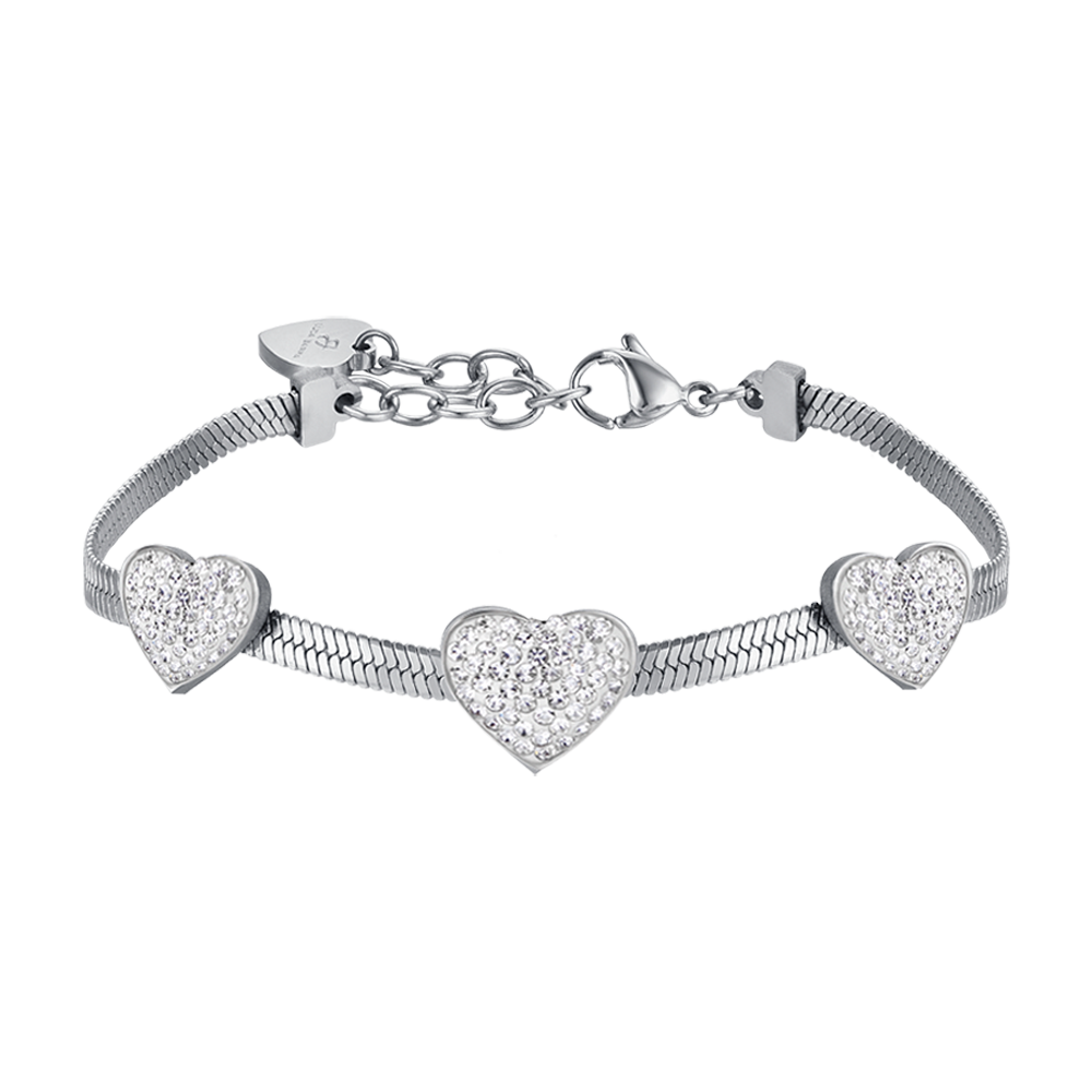 WOMAN'S SNAKE BRACELET IN STEEL WITH HEARTS WITH WHITE CRYSTALS Luca Barra