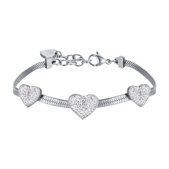 WOMEN'S SNAKE STEEL BRACELET WITH HEARTS WITH WHITE CRYSTALS